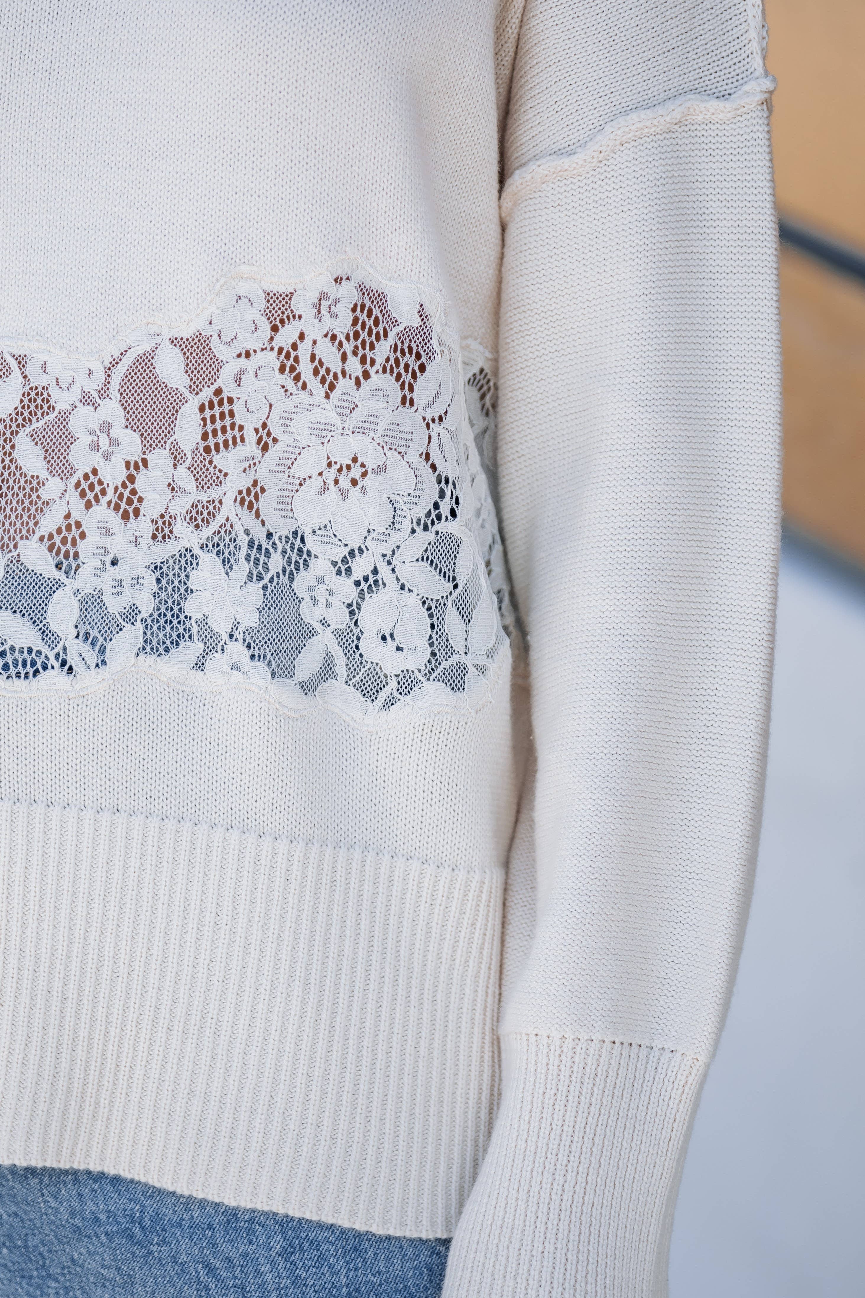 Lavender J - Wholesale Knit Sweater - Women's - Dropped Shoulder Sweater W/ Lace Detail3