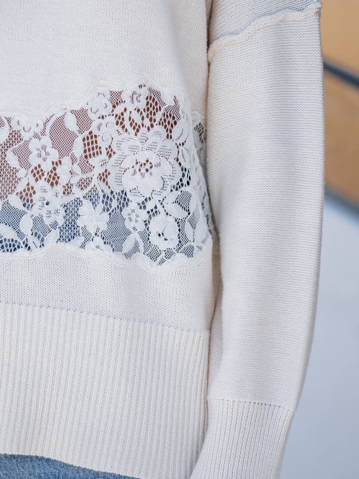 Lavender J - Wholesale Knit Sweater - Women's - Dropped Shoulder Sweater W/ Lace Detail3