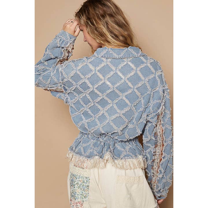 Pol Clothing - Wholesale Jacket - Women's - Balloon sleeve plaid contrast ruffle detail jacket