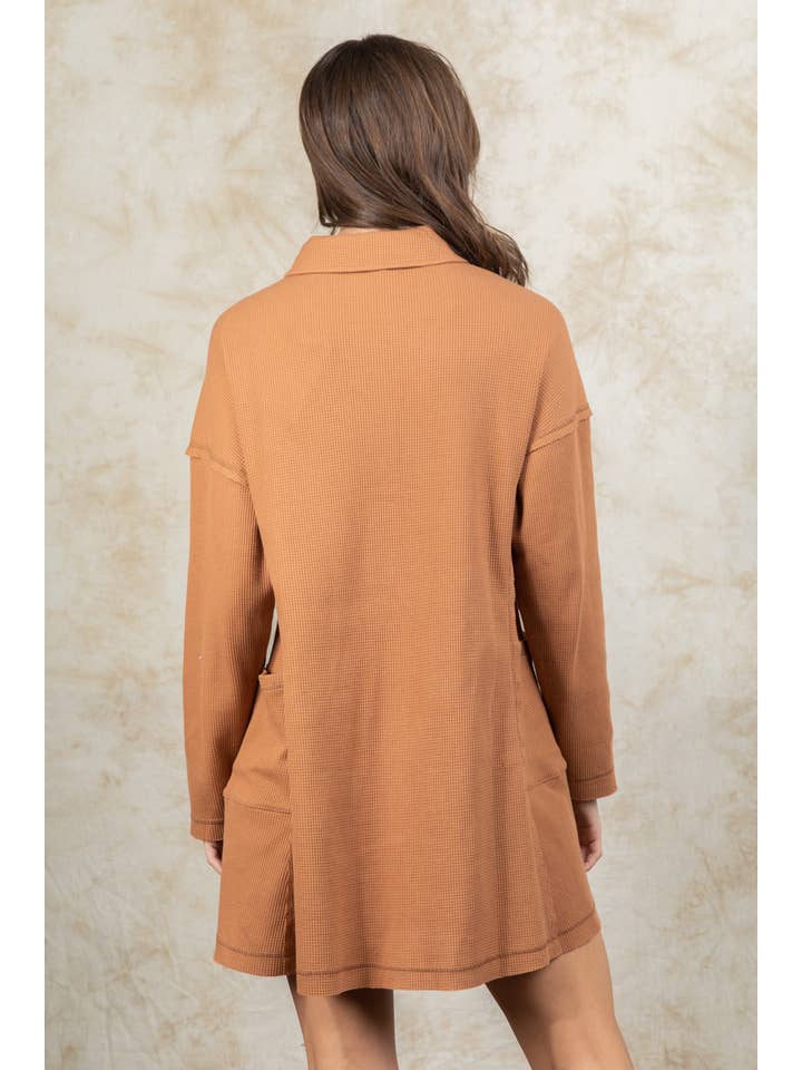 VERY J - Wholesale Dress - Women's - ND31005X-PLUS SIZE Casual Shirt Collared Knit Mini Dress