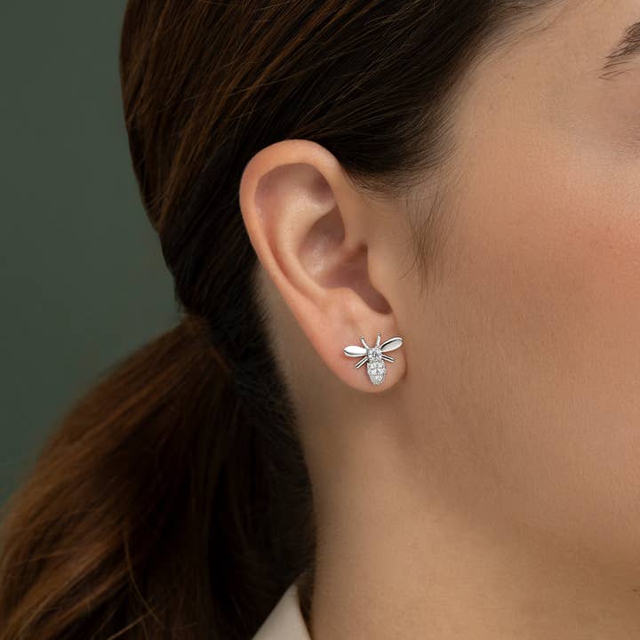 Itemporality - Wholesale Stud/Post Earrings - Silver and cubic zirconia bee earrings1