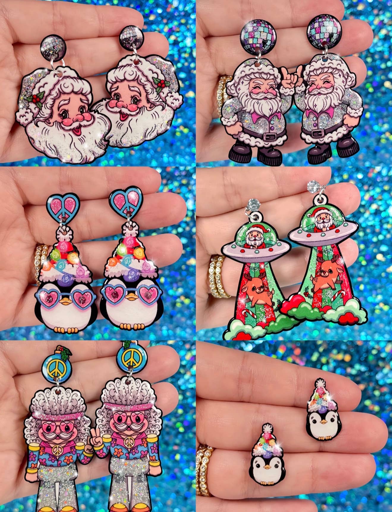 Sea Pixie Designs - Wholesale Stud/Post Earrings - Groovy Glitter Penguin Santa Claus Christmas Stud Earrings4