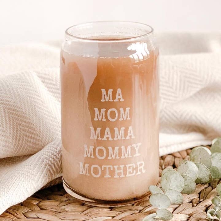 MA, MOM, MAMA... Drinking Glass for wholesale by Rudie Jo