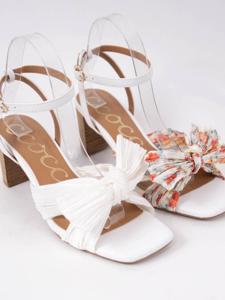 TAN CARA PLEATED BOW DECOR ANKLE STRAP SANDAL for wholesale on Faire