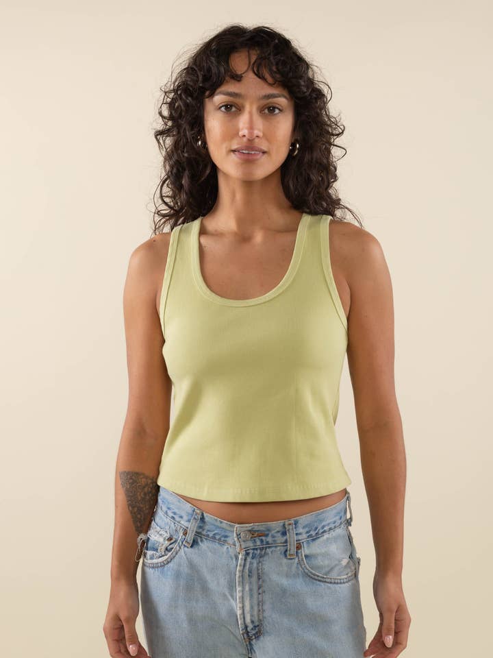 Garment Dye Mid Length U-Neck 2x1 Rib Tank for wholesale by NLT