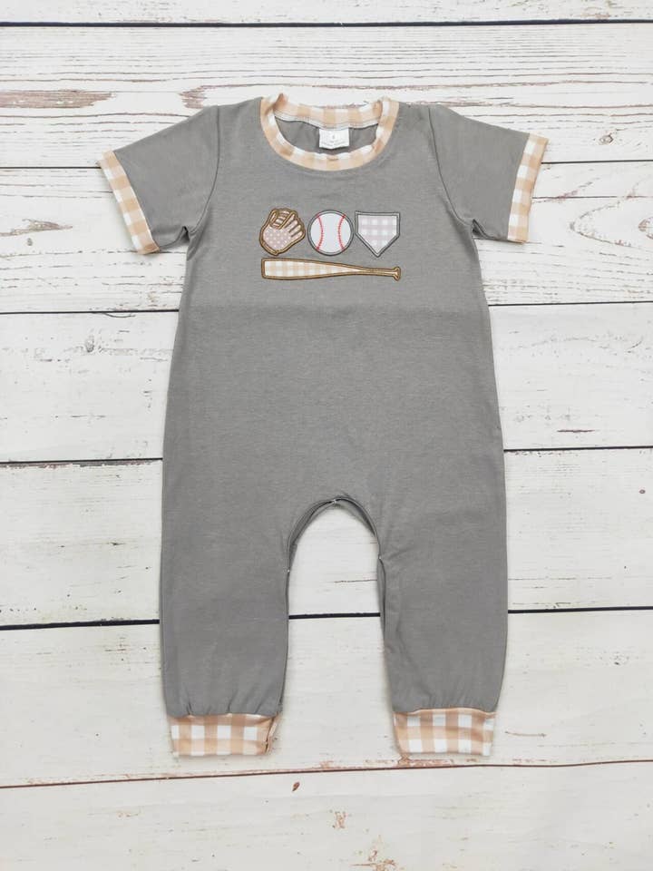 sassy kids palace - Wholesale Jumpsuit - Baby - Baby Boy Baseball Appliqué Romper