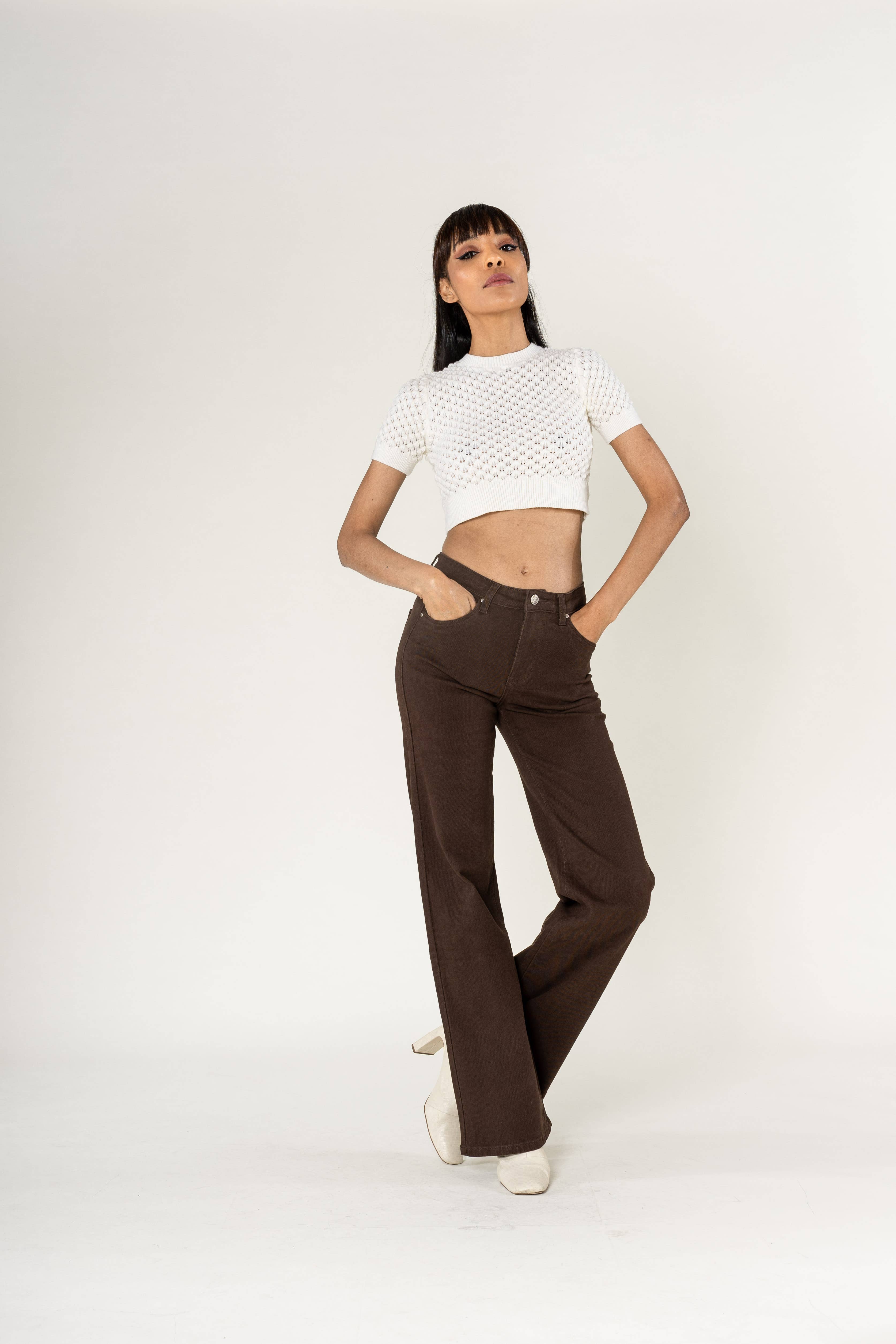 Nina Carter - Vendita all'ingrosso Jeans - Donna - Jeans a vita alta a zampa con tessuto elasticizzato P08034