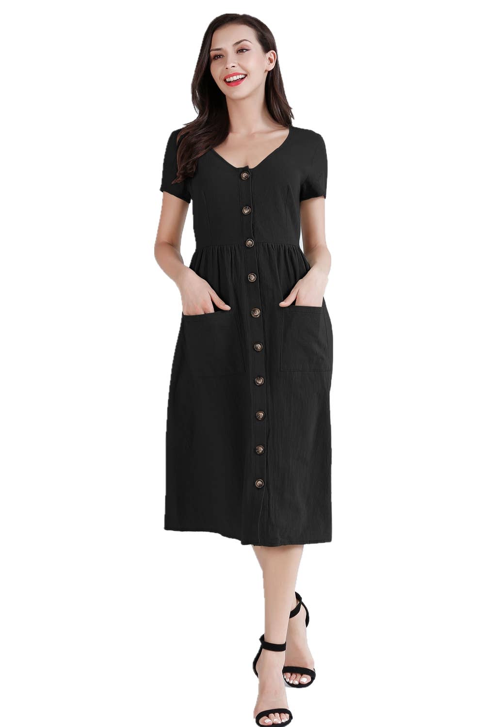 ePretty - Vendita all'ingrosso Vestito - Donna - TJ002 - Abito midi abbottonato con tasche4