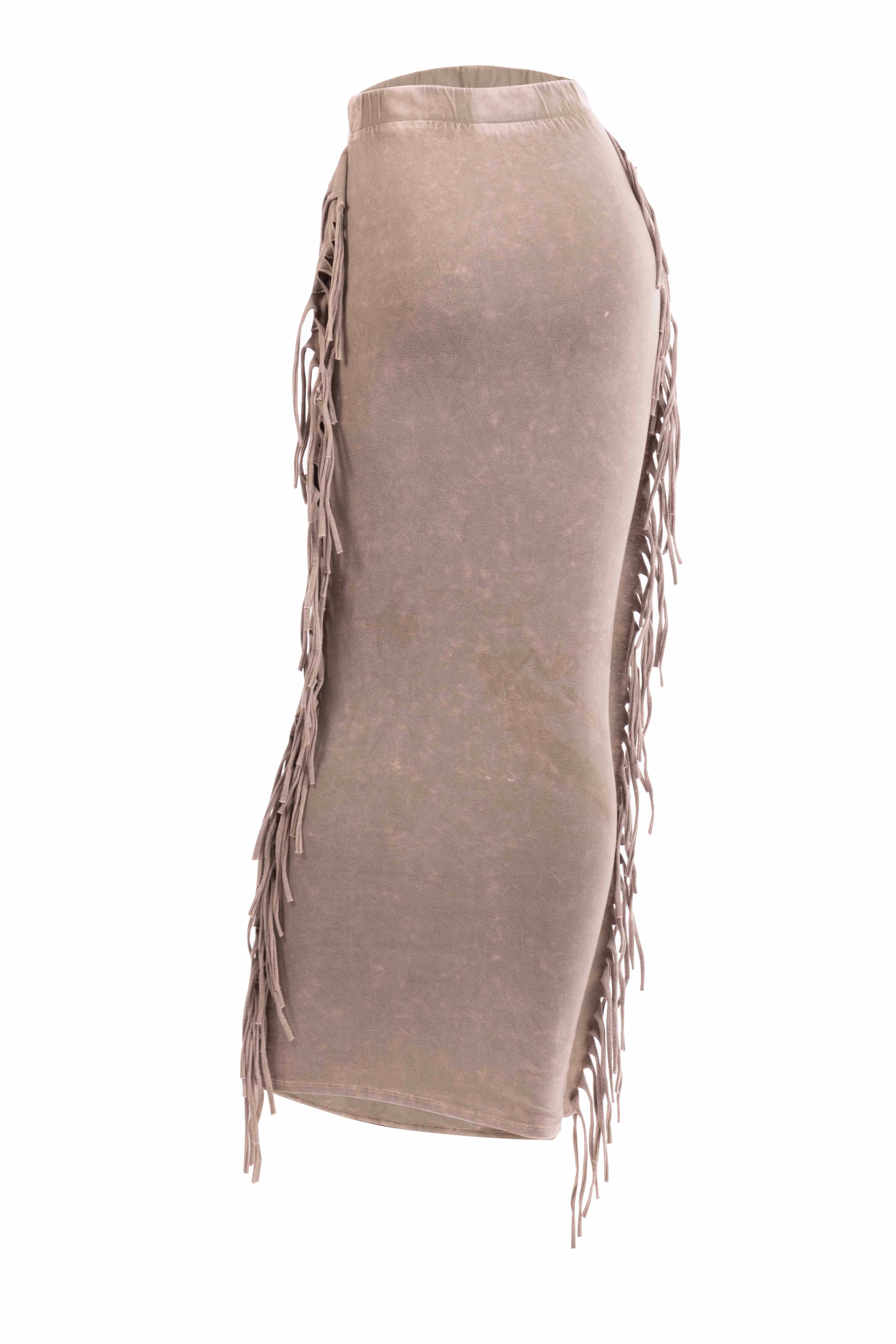 K Too - Vente Jupe – femme - Jupe longue à franges délavées minérales10