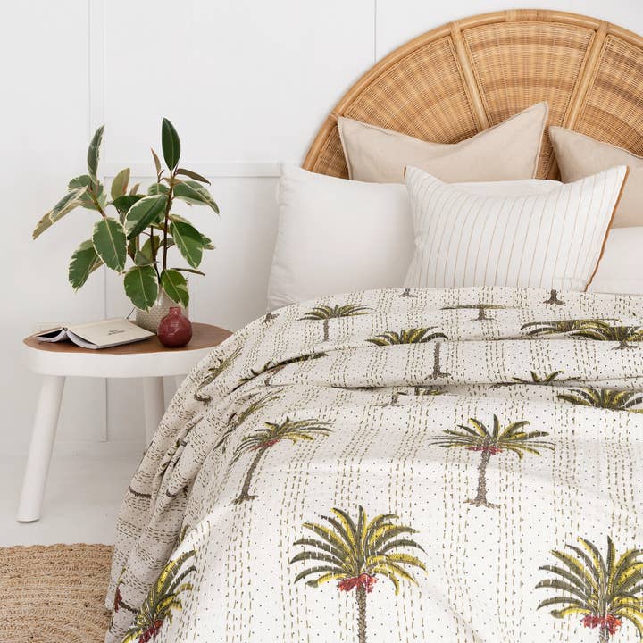 Colcha colcha india con estampado de bloques Kantha Quilt para venta al por mayor de Linen Connections