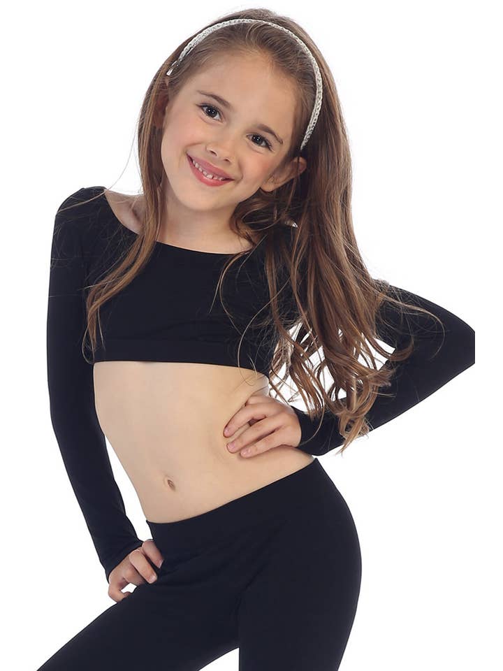 KurveShop - Wholesale T-Shirt - Kids - KIDS LONG SLEEVE CROP TOP WITH THUMB HOLES