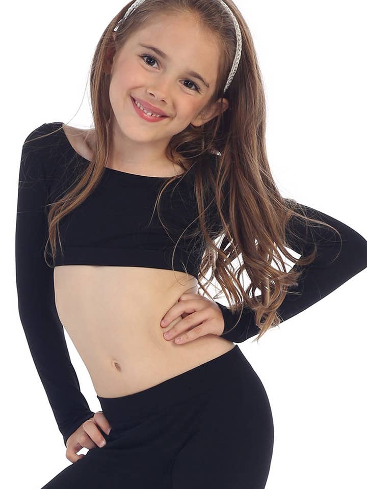 BØRN LANGÆRMET AFGRØDE TOP MED TOMMELFINGER HULLER for engroshandel hos KurveShop