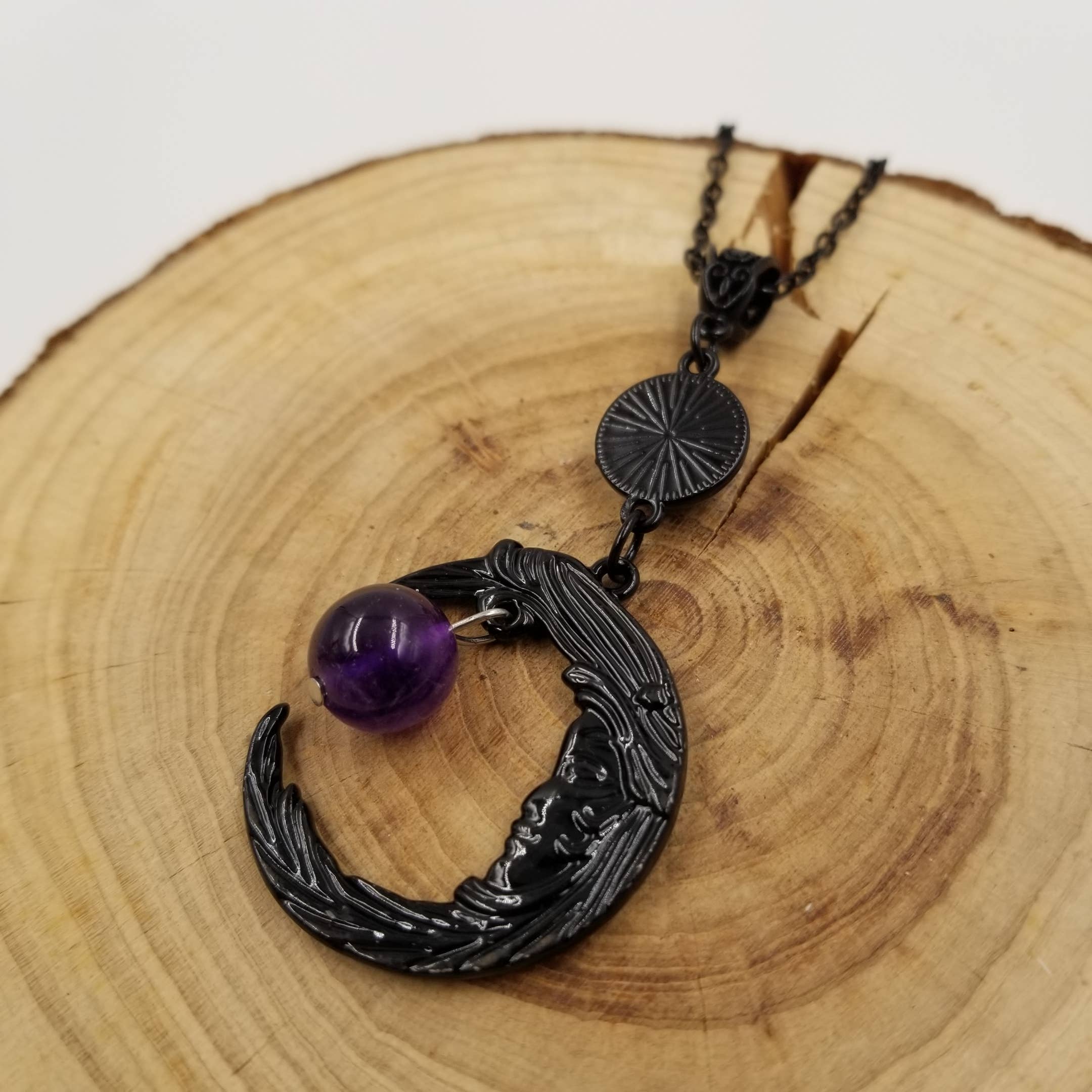 CHAKRA JEWELRY - Wholesale Pendant/Charm Necklace - Natural Amethyst Dark Moon Goddess Halloween Necklace2