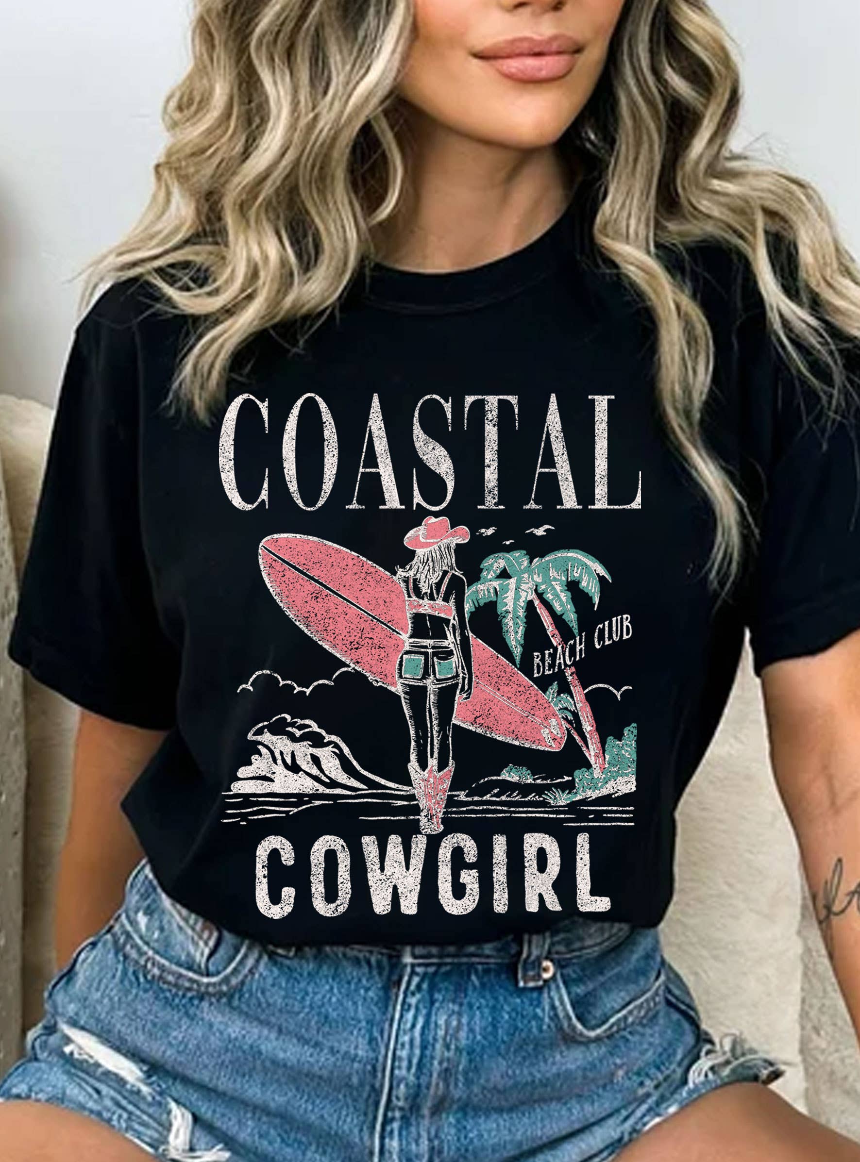 Rustee Clothing - Wholesale Screen Printed T-Shirt - Women's - COASTAL COWGIRL BEACH CLUB GRAPHIC TSHIRTS 1