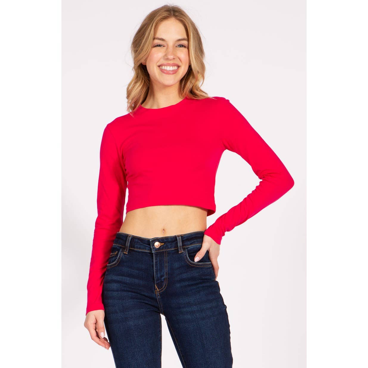 UP CLOTHING - Wholesale T-Shirt - Women's - Round Neck Long Sleeve Crop Shirt Top4