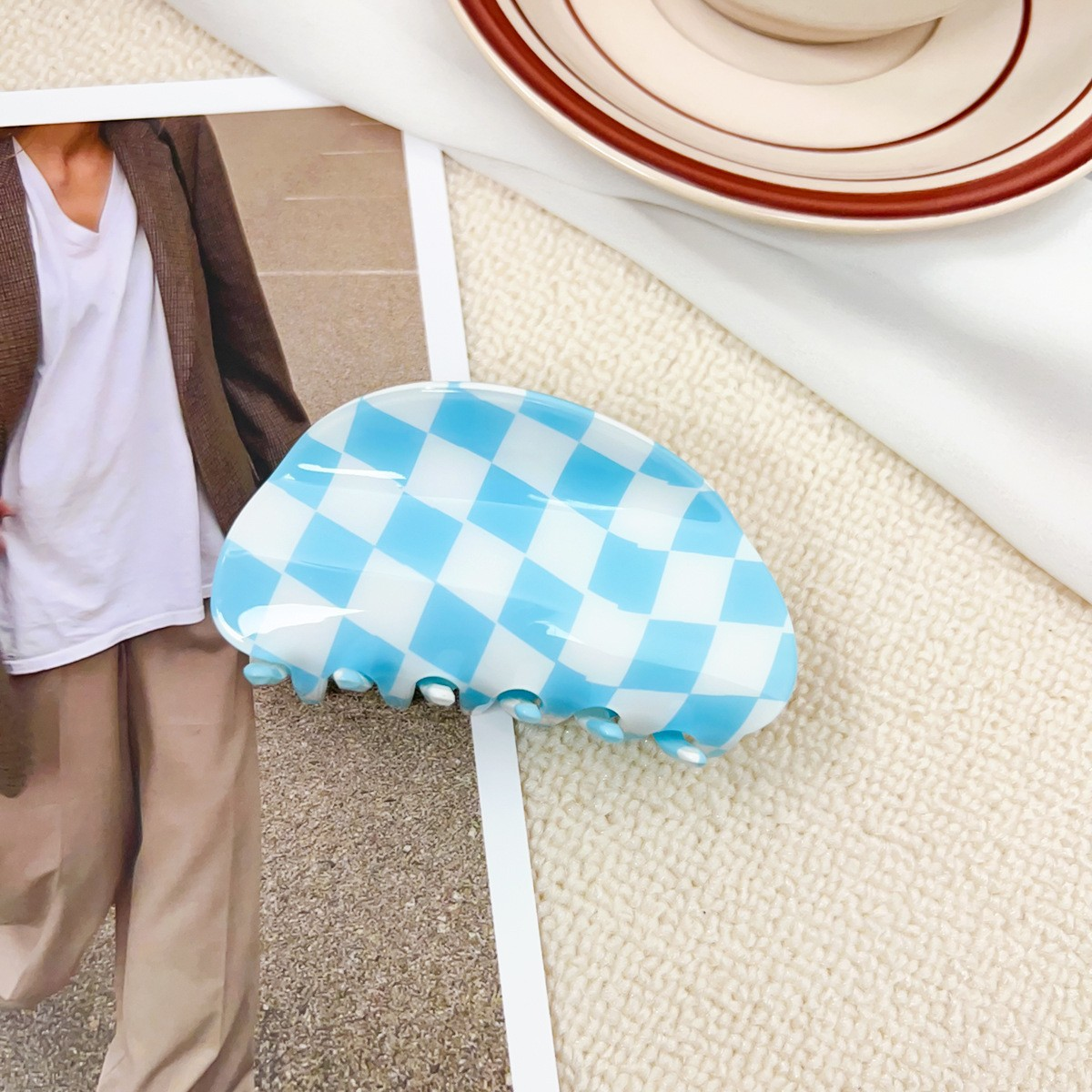 ACCITY - Wholesale Hair Clip - Women's - Checkerboard Hair Claw – Candy Color Acetate Look_CWMM1008410