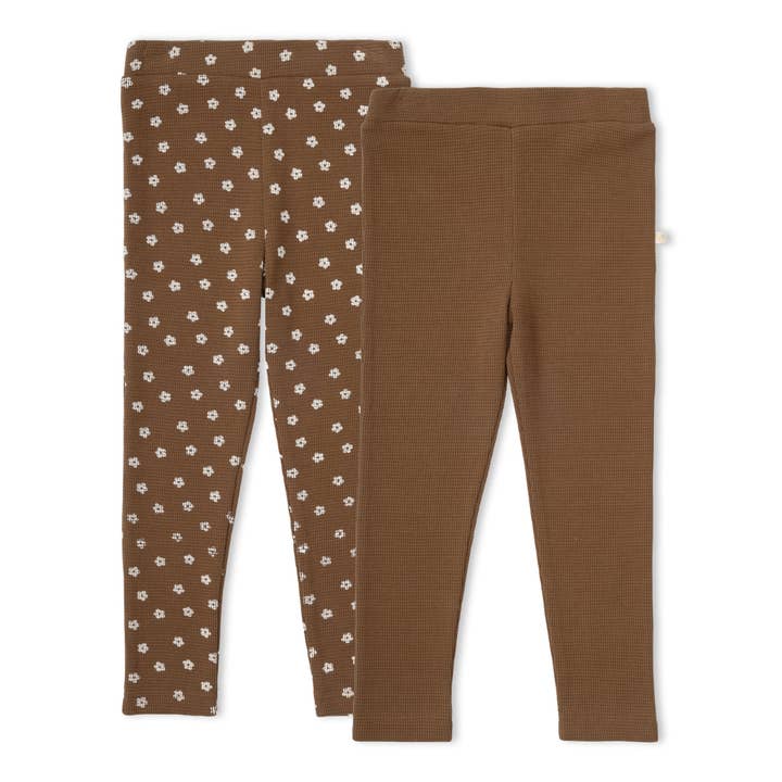 Organic Legging Set of 2 - Chestnut Bloom + Brown for wholesale by Makemake Organics