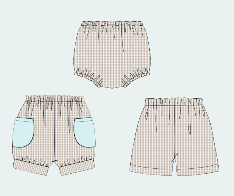 The Seaside Proper Children’s Company - Wholesale Shorts - Kids - Tan Banded Shorties with Pocket (Construction Ribbon Match)