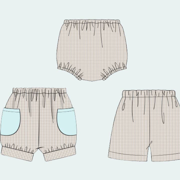 The Seaside Proper Children’s Company - Wholesale Shorts - Kids - Tan Banded Shorties with Pocket (Construction Ribbon Match)0