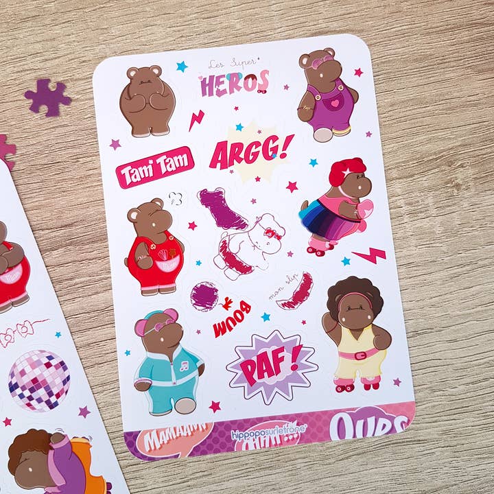 Hippopo sur le trône - Wholesale Sticker - 2 Sticker Sheets - Superheroes2