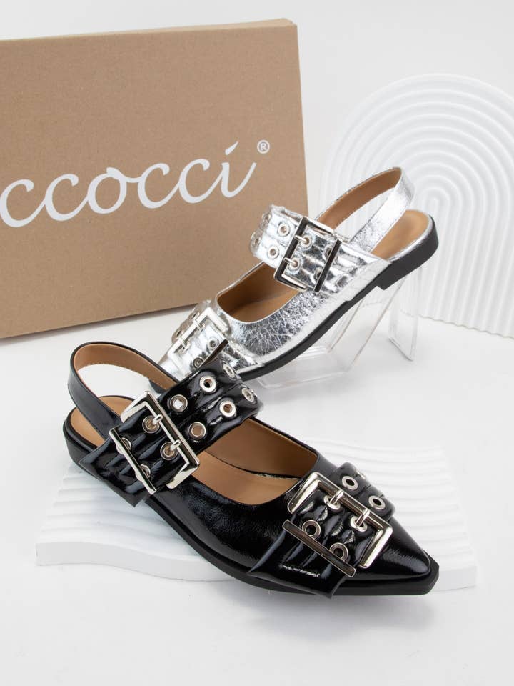 CCOCCI - Wholesale Flats - Women's - GRILLO PADDED EYELET BELT STRAP SLINGBACK FLATS