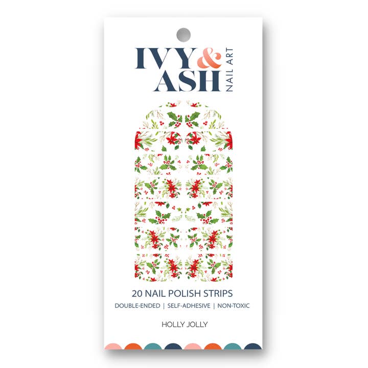 Ivy & Ash - Wholesale Nail Art/Decal - Holly Jolly | Holly & Poinsettia Christmas Nail Polish Strip0