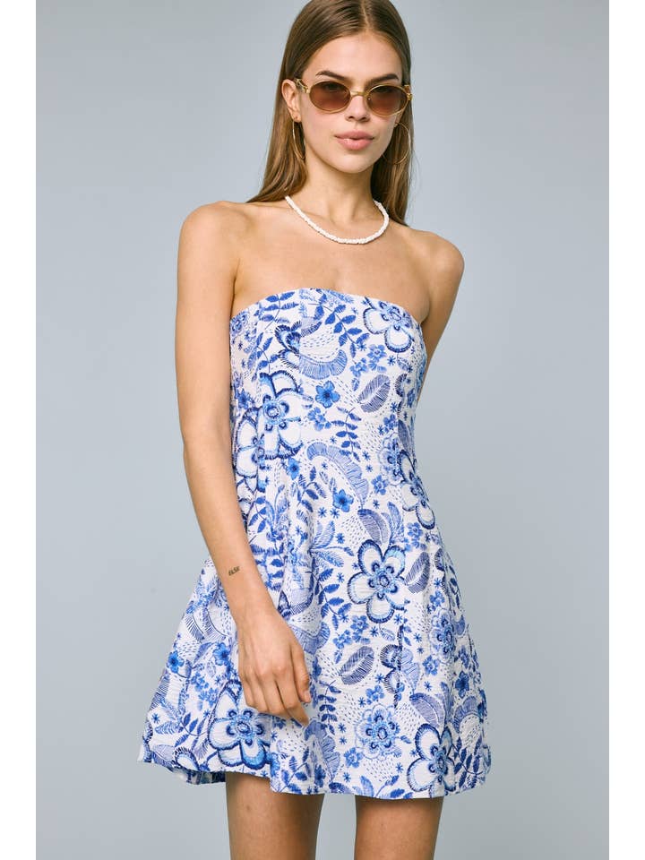 BOHEMIAN BLUE LINE TRIM TUBE PLAIN MINI DRESS for wholesale on Faire