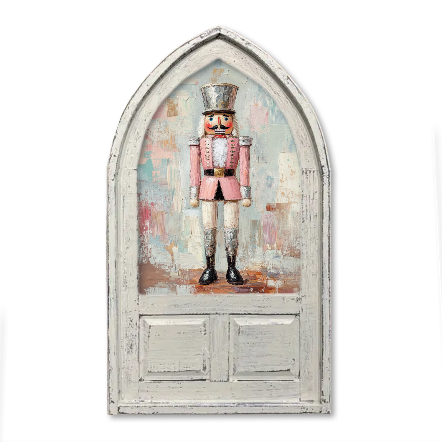 Jarmz Designs - Wholesale Muurkunst Kerst - BOOG INLIJST CANVAS ROZE ZILVER PASTEL NOTENKRAKER OLIEVERF0