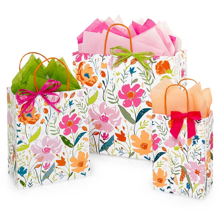 Wildflower Fields Paper Retail Gift Bags for wholesale by Nashville Wraps