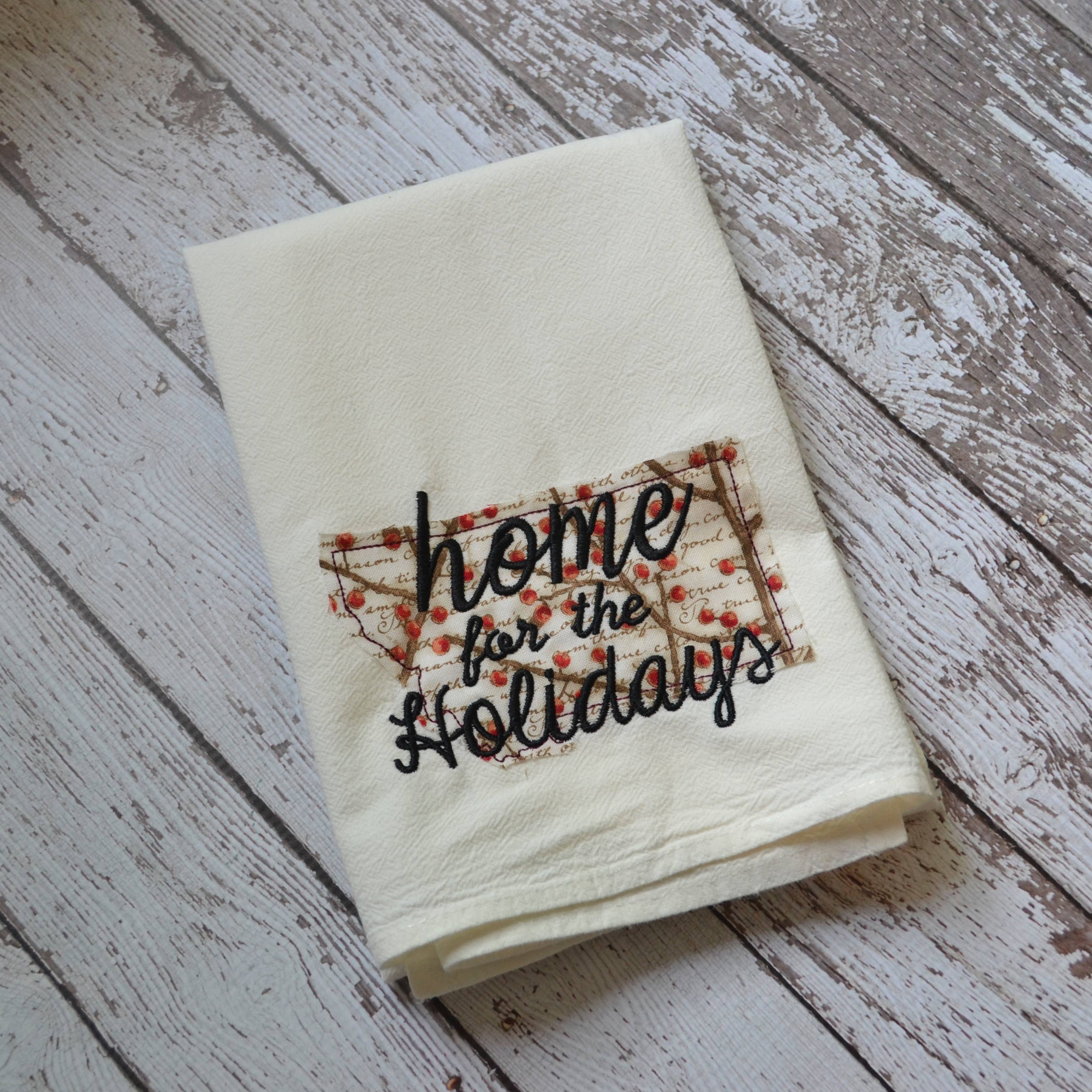 SewMuchMoreStore - Wholesale Tea Towel - Home for the Holidays State Tea Towel - Embroidered Towel6
