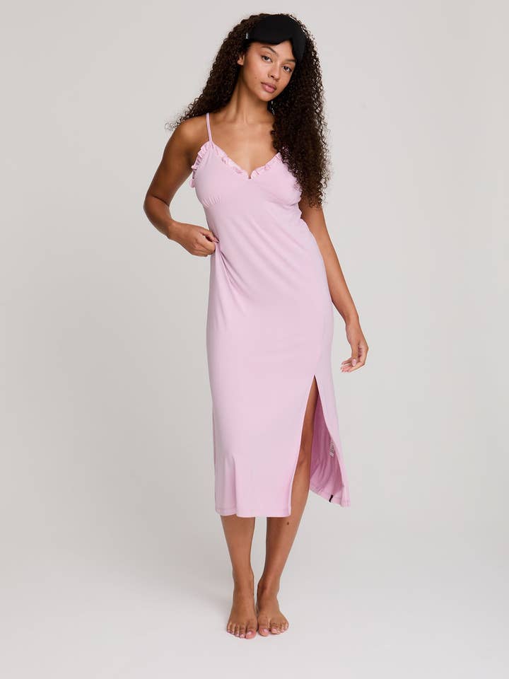 Bamboo Frill Chemise in Blush for wholesale by Pretty You London