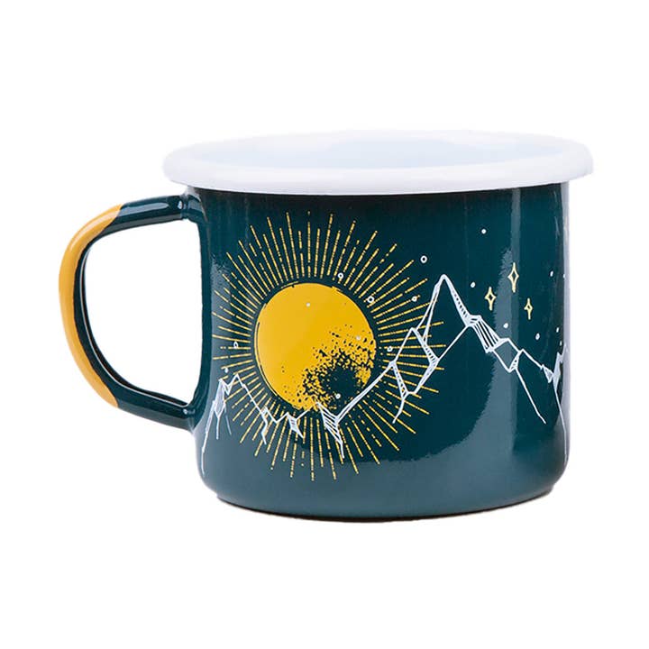 Tasse de camping en émail avec motif montagnes pour la vente par Akinz