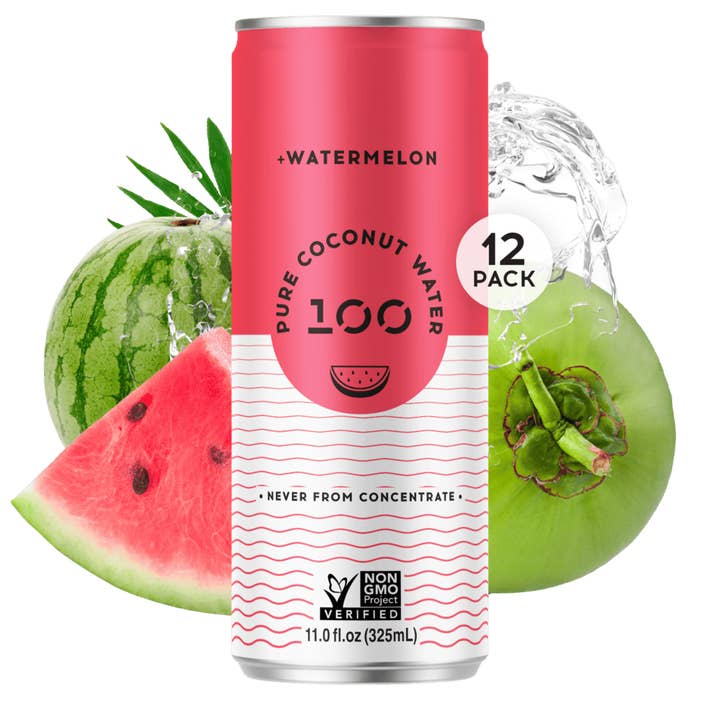 100 Coconuts - Wholesale Flavored/Infused Water (Non-Carbonated) - PURE COCONUT WATER + WATERMELON - 12 Pack