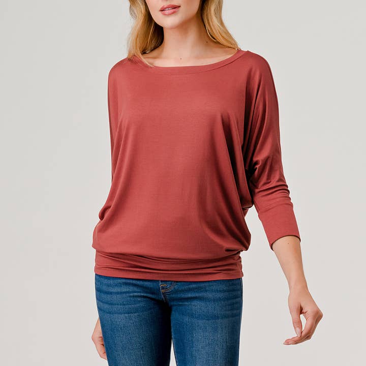 Heimious - Wholesale Knit Top - Women's - 3/4 Dolman Sleeve Round neck Modal Jersey Top, 25030
