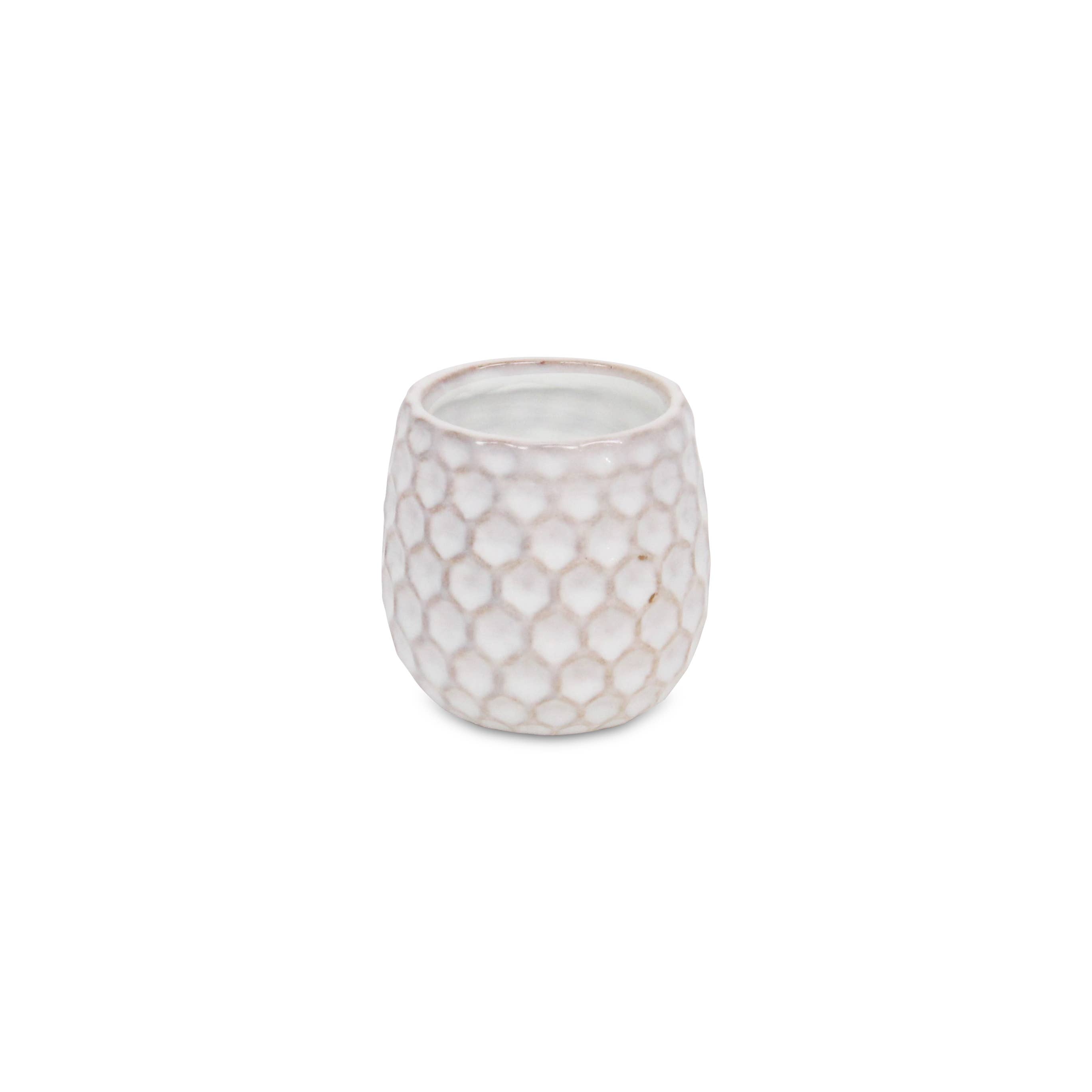 Cheungs Home Decor – Vaso de plantas por atacado – Vaso de cerâmica branco com padrão hexagonal2