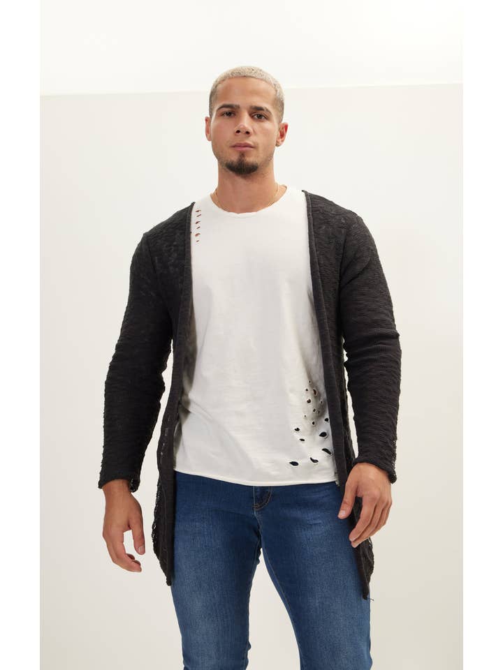 Men's Grunge Long Cardigan - Black for wholesale on Faire