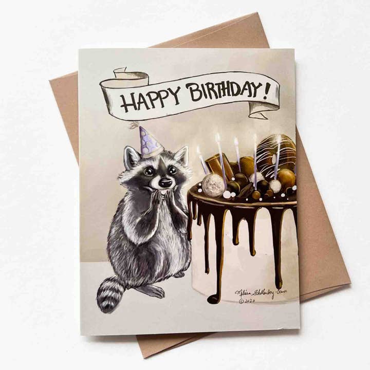Surprised Raccoon Birthday Card for wholesale by True North Creations