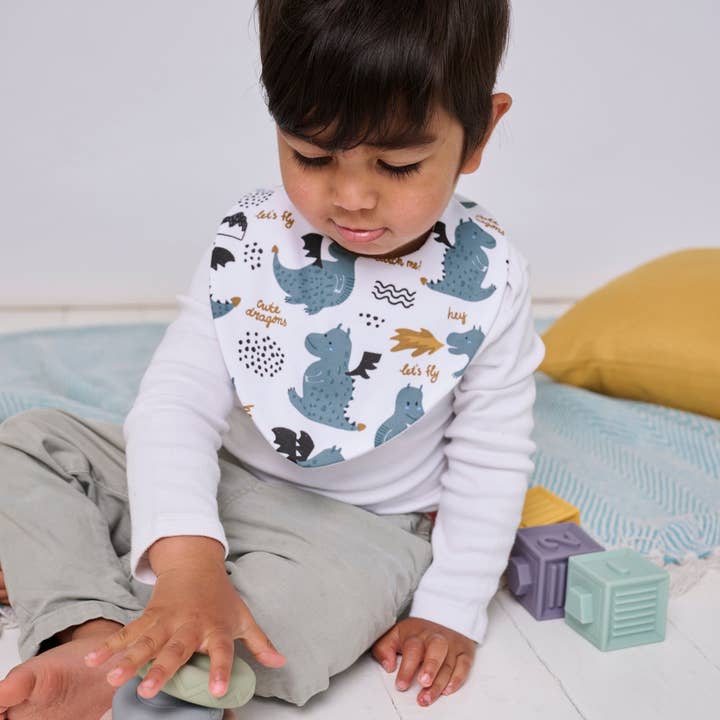 Bibbilyboo – Babete com bolsa - Bebé por atacado – Conjunto de 3 Babetes Impermeáveis Dragão2