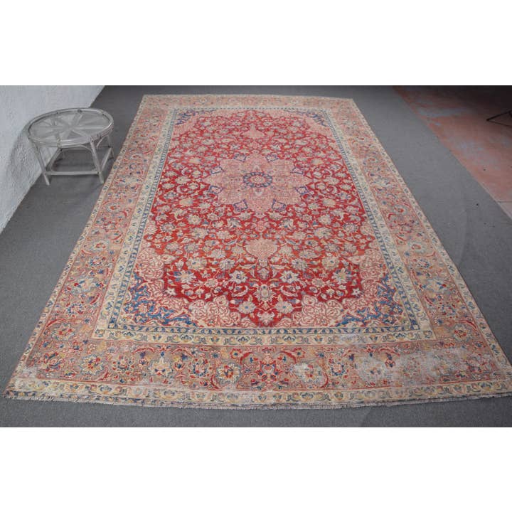 Turkish Vintage Rug, 13,9x1,1 ft Rug, Red Blue Oriental Wool Rug for wholesale by The Loom Wholesale