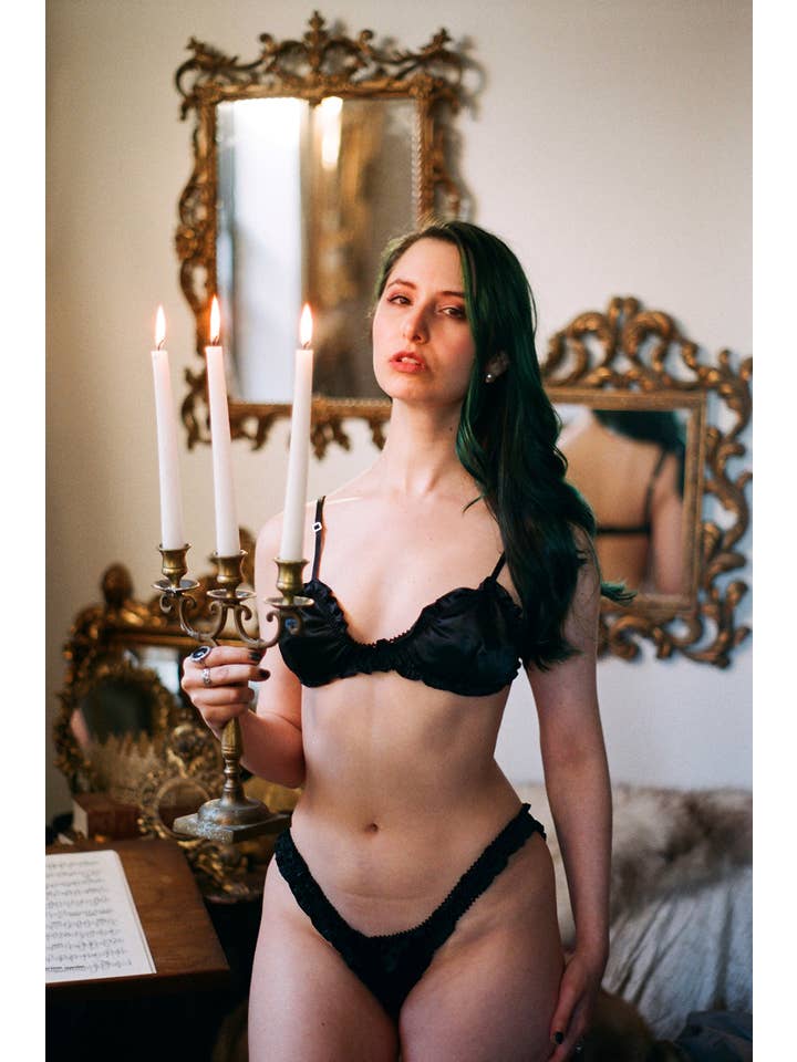 Clare Bare - Wholesale Bralette - Women's - Florid Bralette in Black Deadstock Satin