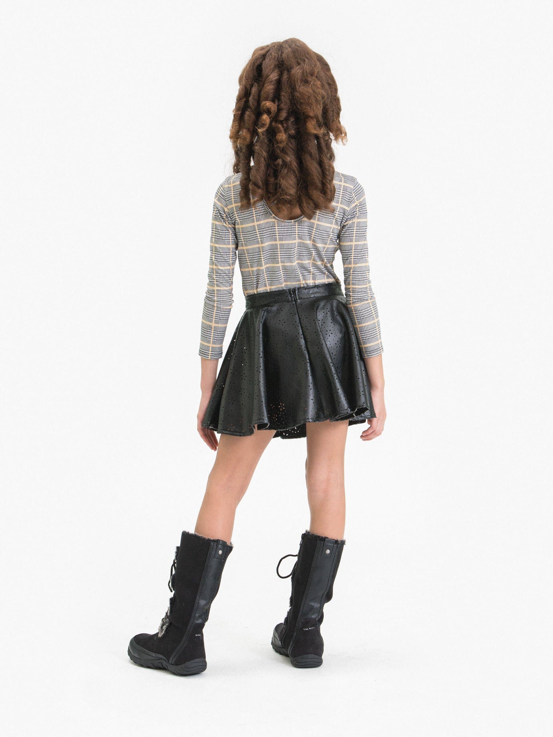 Black Daisy Laser Cut PU-Leather Circle Skirt for wholesale on Faire1