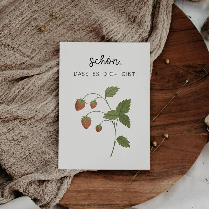 Postcard Strawberry "It's nice that you exist" Wild Strawberries for wholesale by Tilda&Theo