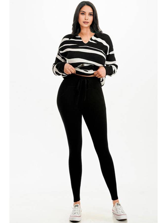 Color 5 - Wholesale Lounge Set - Women's - Black and white zebra wave pattern sweater and pants set 3