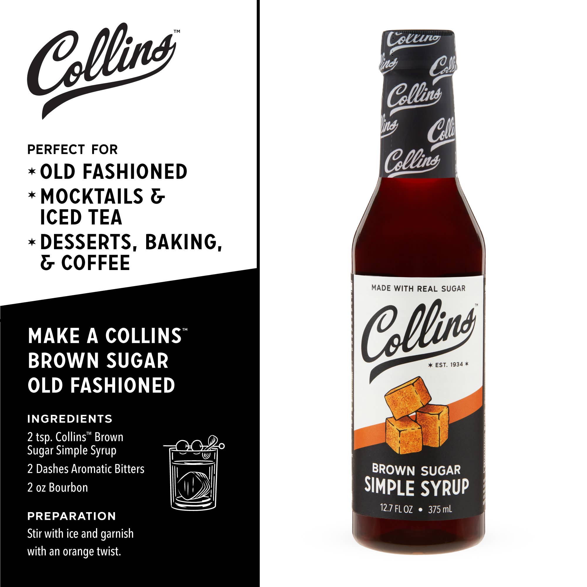 Collins - Wholesale Cocktail Mix/Syrup - Real Brown Sugar Cocktail Simple Syrup 12.7 oz2