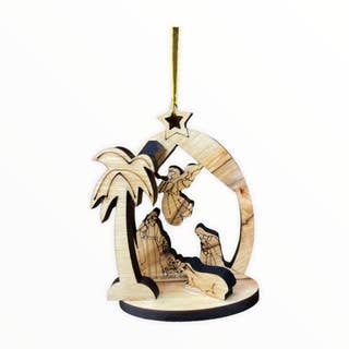 3-D Nativity Scene Orn with Angel and Palm Tree for wholesale by Holy Land Imports