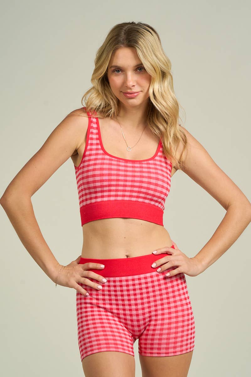 ANWND - Wholesale Lounge Set - Women's - 54984SET - GINGHAM TANK TOP & SHORTS SET1