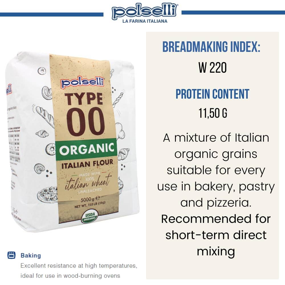 Wholesale Italian Food - Wholesale Flour - Polselli, Organic Tipo 00 Italian Flour – 5 kg (11 lb)2