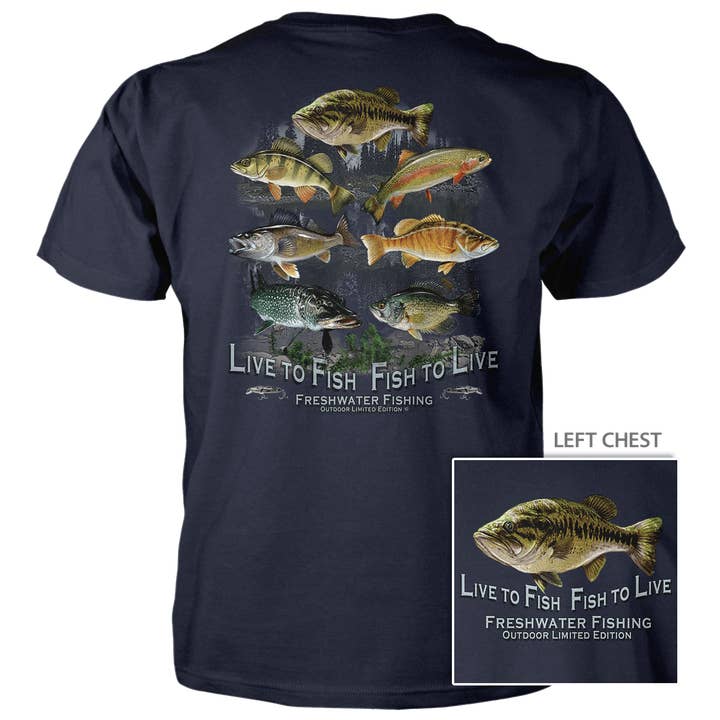 Vivi per Pescare - Maglietta in Cotone da 4,5 oz per la vendita all'ingrosso da parte di Old Country Outfitters