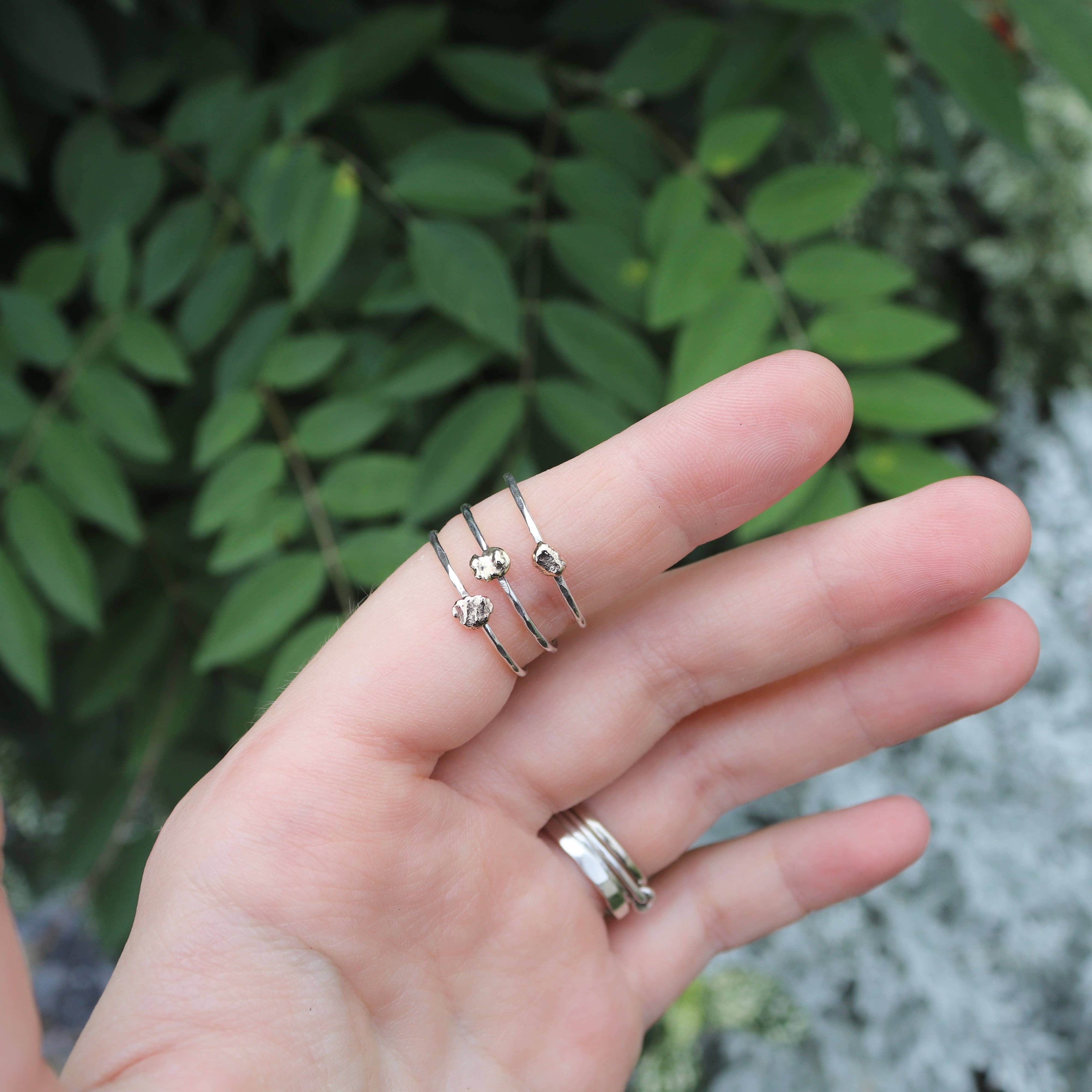 Esme - Wholesale Band/Stacked Ring - 14k Solid Gold Nugget Stacking Ring on Sterling Silver Band1