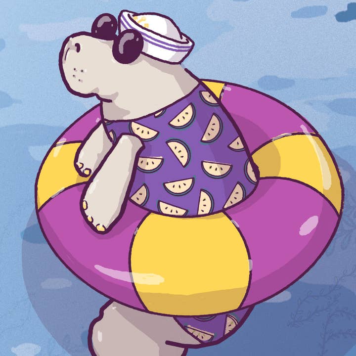 Ilustração de Peixe-boi de Verão com Boia e Óculos de Sol por atacado de Tostoini